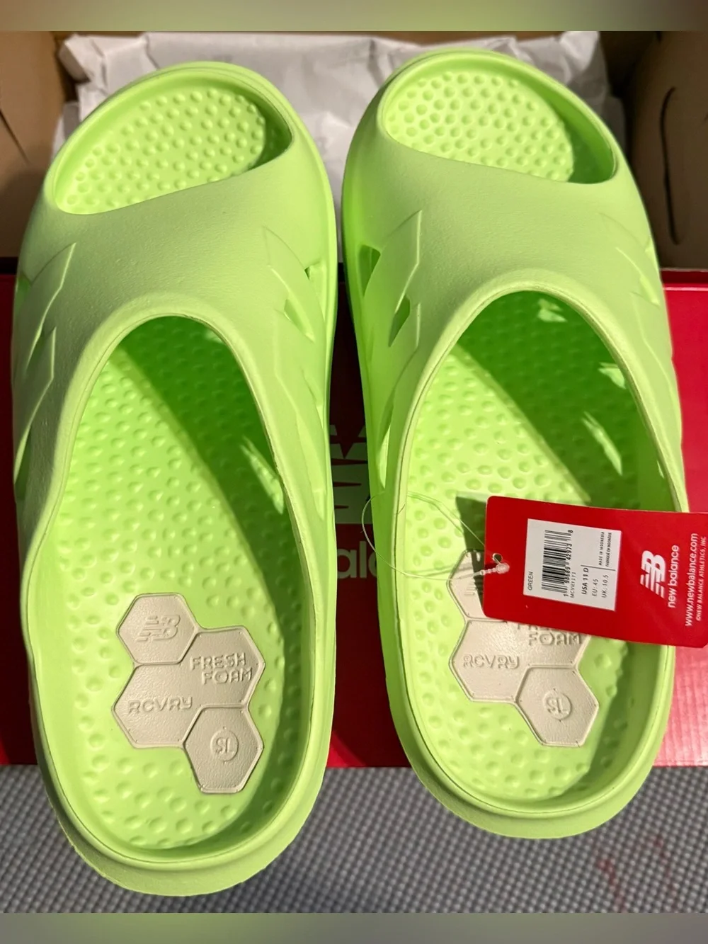 New Balance Mens Neon Lime Recovery Slides size 11